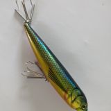 A fishing lure is hanging on the wall.